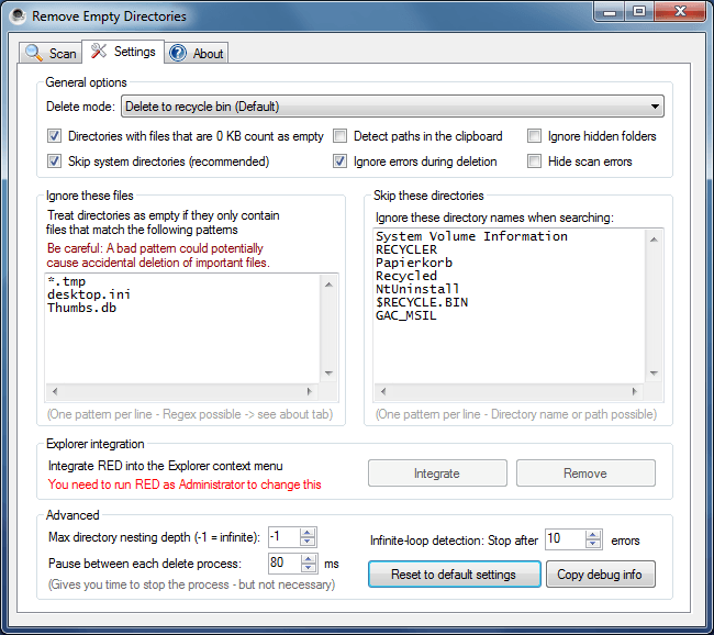 Settings dialog