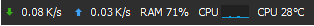 The floating window will show download and upload speed, memory usage, CPU usage, and hardware temperature.
