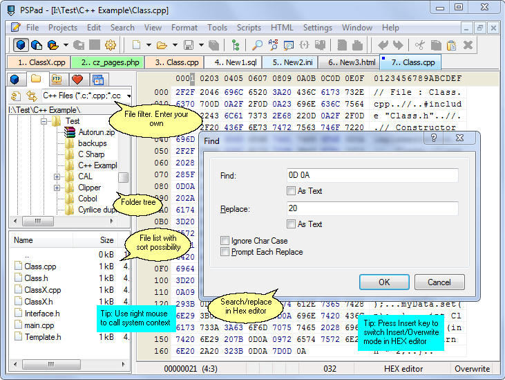 Integrated full HEX editor