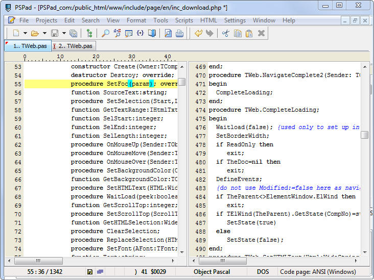 Editing two windows with synchronization