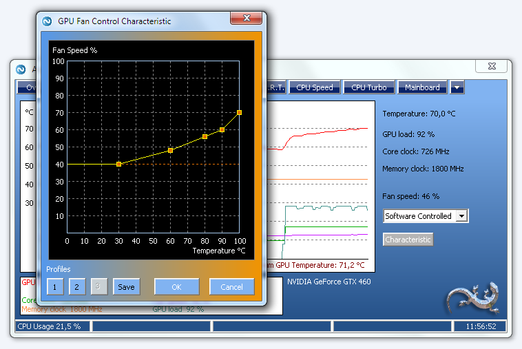 Control the fan speed of the GPU fan depending on the GPU temperature