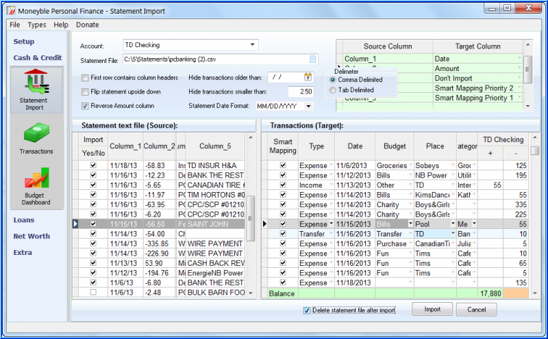 Statement Import with automatic assignment to categories