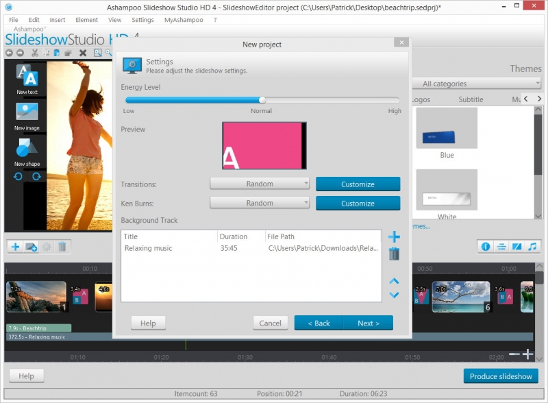Set the energy level for your slideshow