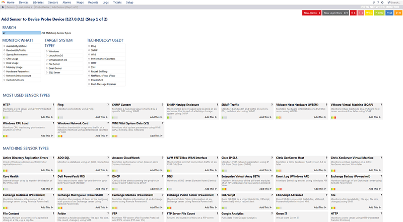 PRTG offers many sensor types out-of-the-box