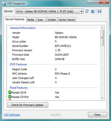 Detect and list the features of your CD/DVD/Blu-ray writers
