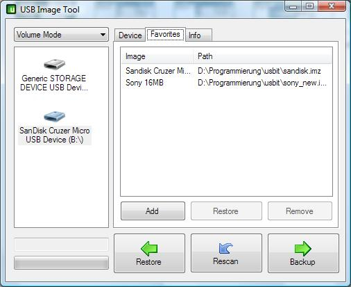 USB Image Tool showing the favorite images tab