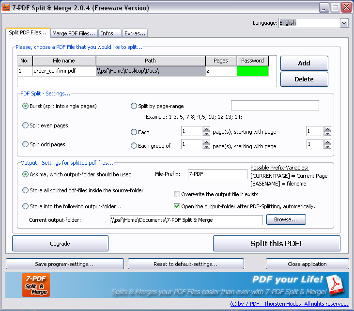 Pdf setup. Split pdf. Merge pdf.