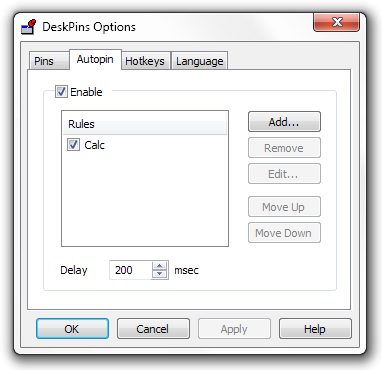 Autopin options