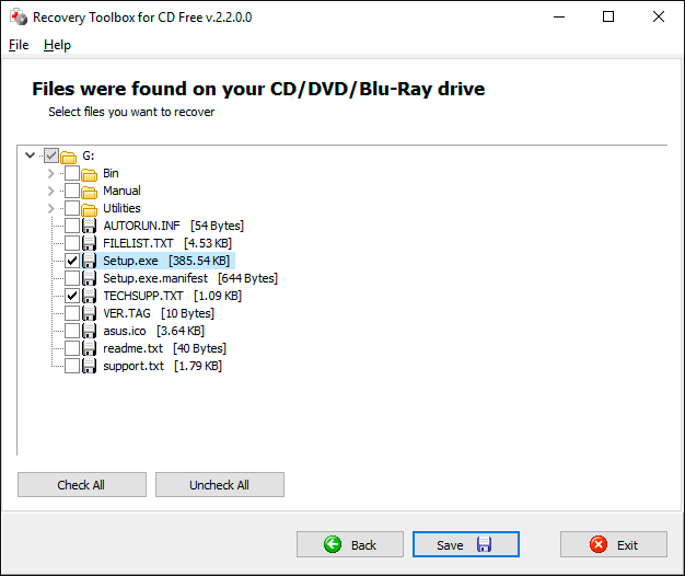 Selecting the files /folders you want to recover from the drive