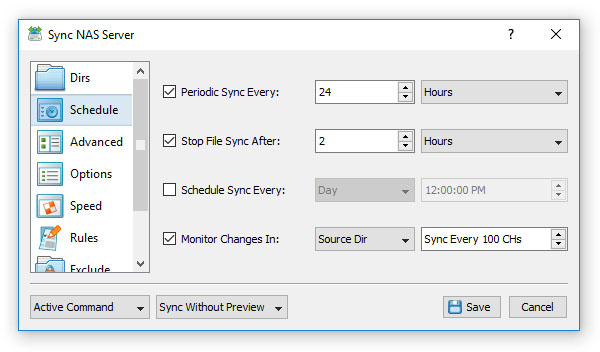 File Synchronization Schedule Options