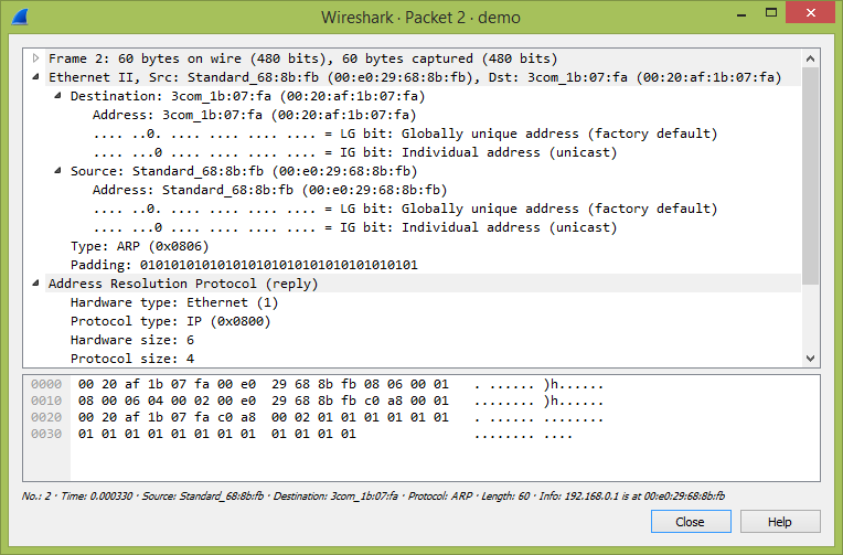 Viewing a packet in a separate window