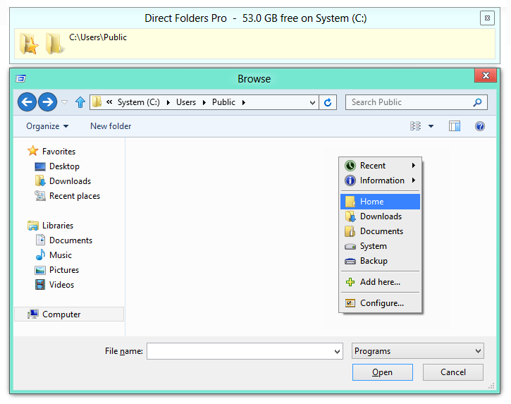 Direct folders Pro. Диалог сохранения файла. Обычные файлы. Direct folders 4.1.2.
