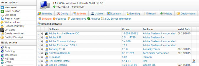 Viewing and scanning software installations on Windows computers