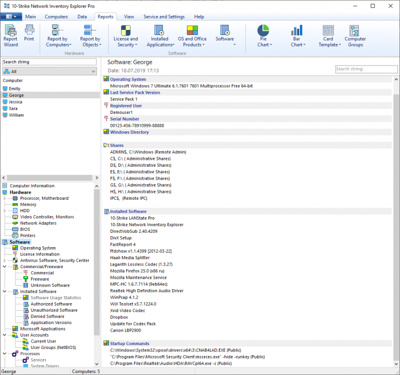 Displaying information about installed programs