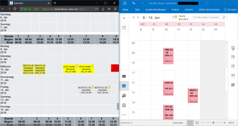Example of a calendar being synced