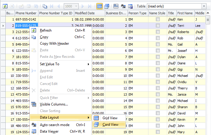 Viewing SQL Data