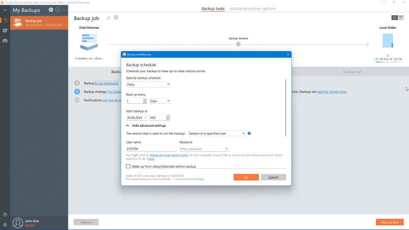 Adjust backup scenarios