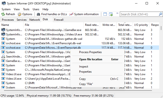 Get real-time information on disk access.