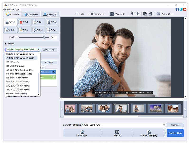 Easily resize images using presets