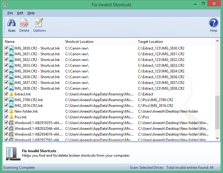 Fix Invalid Shortcuts