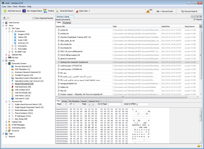 The main analysis interface